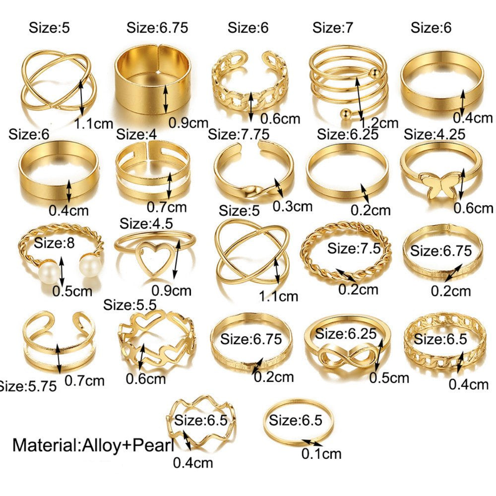 22PCS Knuckle Rings Stackable Rings Gold Wave Joint Finger for Women