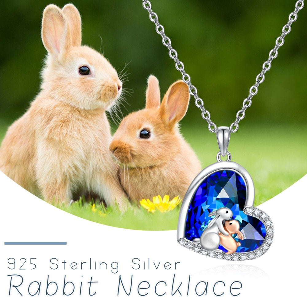 Rabbit Necklace Heart Necklace Mama Necklace Crystal Pendant Mother Daughter Necklace Bunny Necklace Sterling Silver Necklace Birthday Mothers Day Gifts for Mom Daughter Wife Grandma