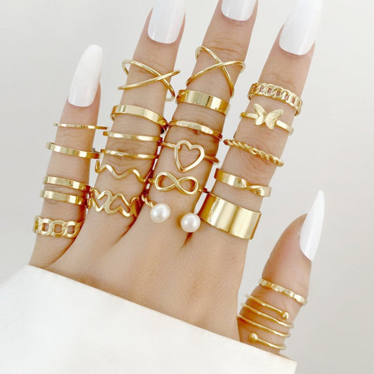 22PCS Knuckle Rings Stackable Rings Gold Wave Joint Finger for Women