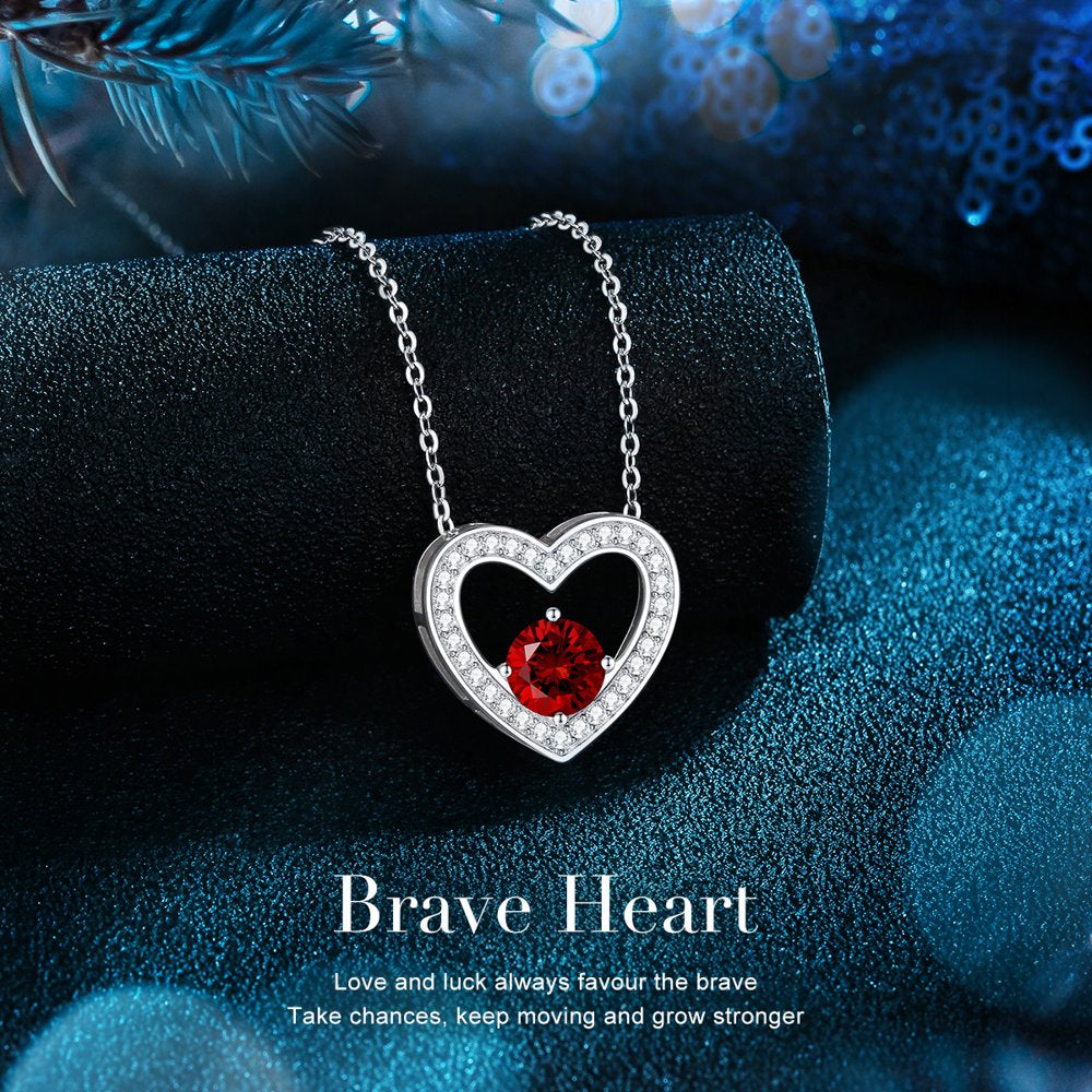 Brave Heart 925 Silver Necklaces with Birthstone for Women Girls Mom Wife Girlfriend, Pendant Necklace Jewelry Gifts for Christmas Birthday Anniversary Valentine'S Day
