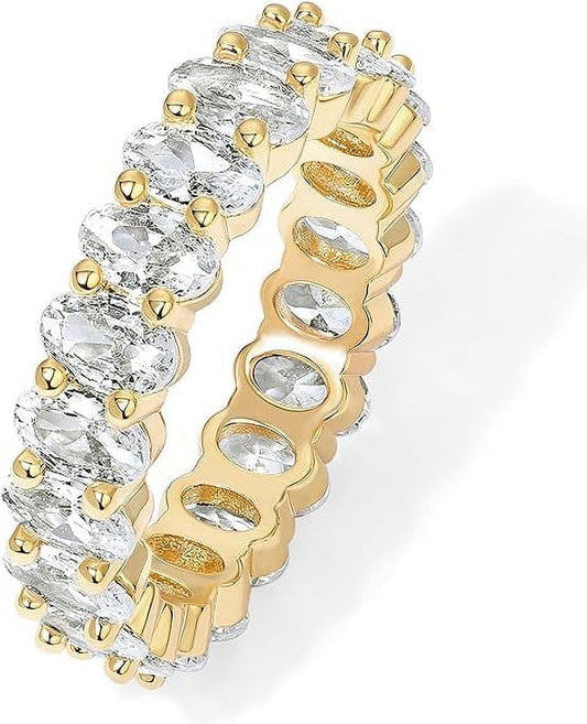 14K Yellow Gold Plated Love Rings Oval Cubic Zirconia 5Mm Stackable Yellow Gold Rings for Women Size 7