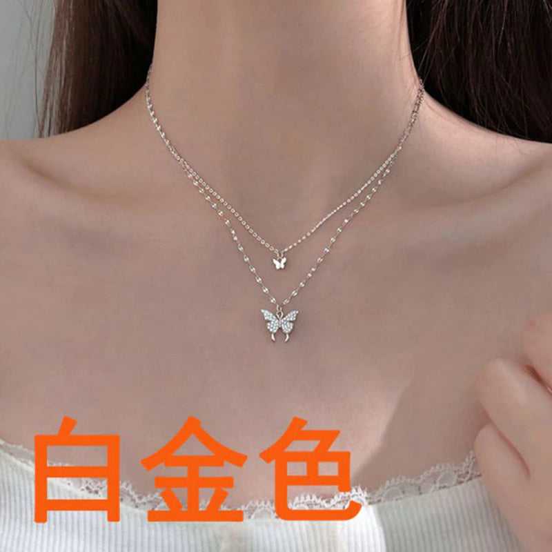 Chic Women Choker Necklace Silver Color Temperament Small Beads Heart Butterfly Cross Neck Chain Jewelry Girls Gifts Collar