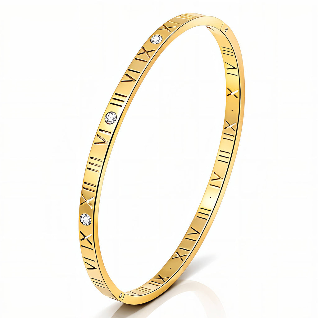 18K Gold Roman Numeral Bangle Bracelet
