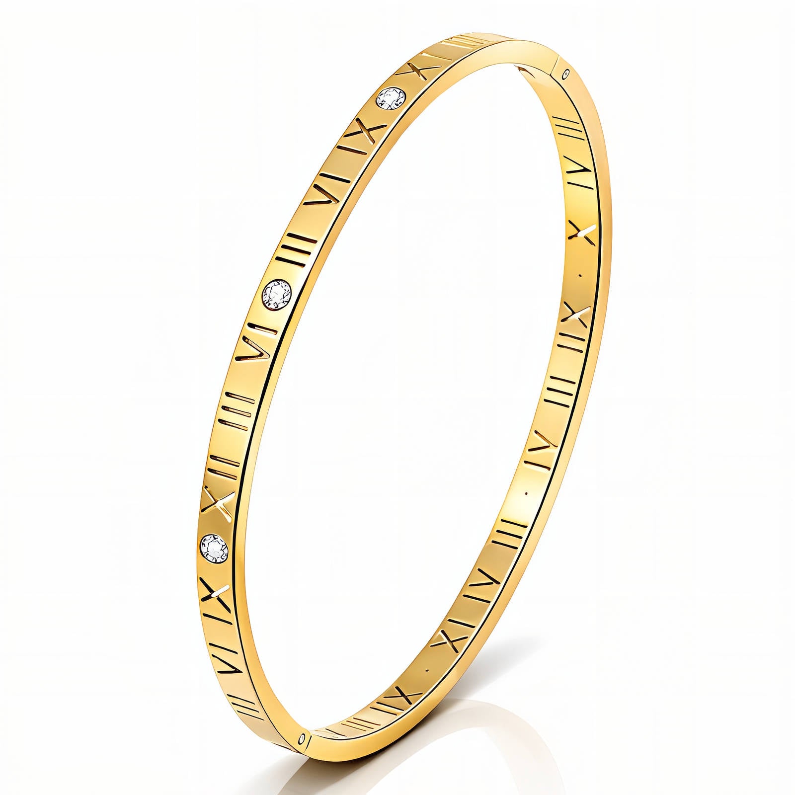 18K Gold Roman Numeral Bangle Bracelet