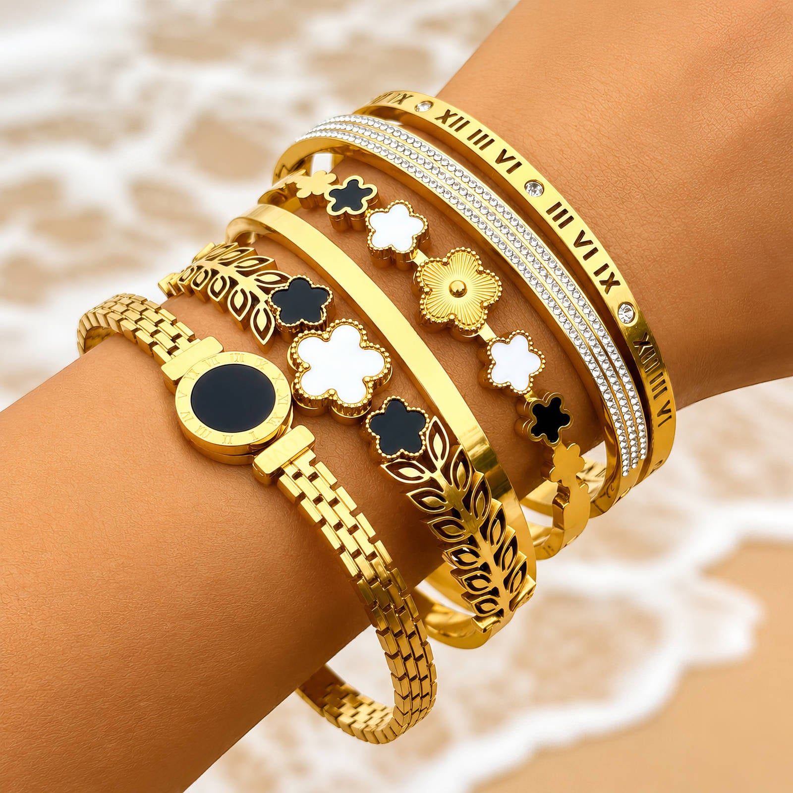 18K Gold Roman Numeral Bangle Bracelet