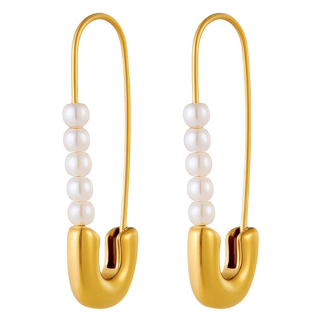 18K Gold Safety Pin Earrings with Pearls