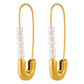 18K Gold Safety Pin Earrings with Pearls