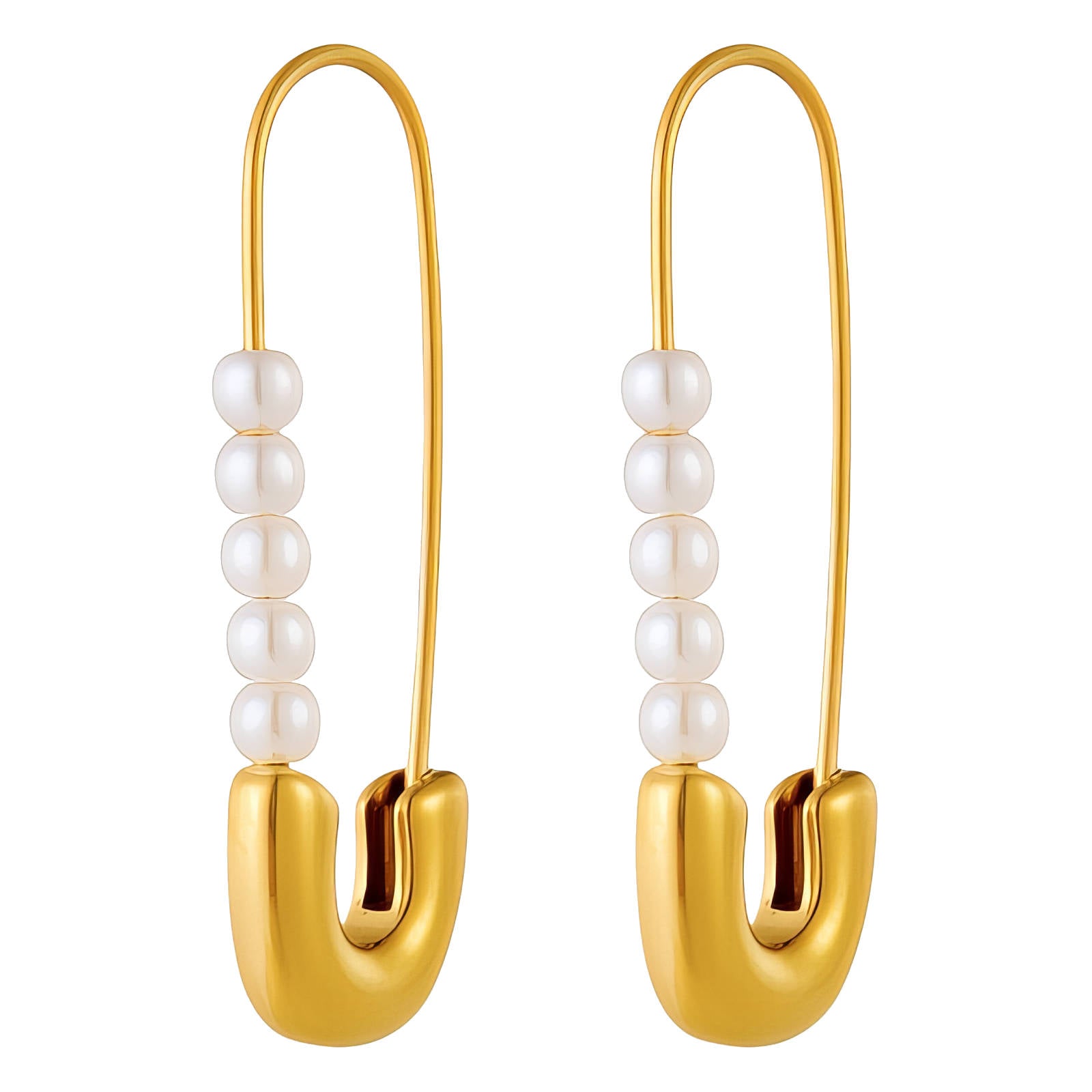 18K Gold Safety Pin Earrings with Pearls