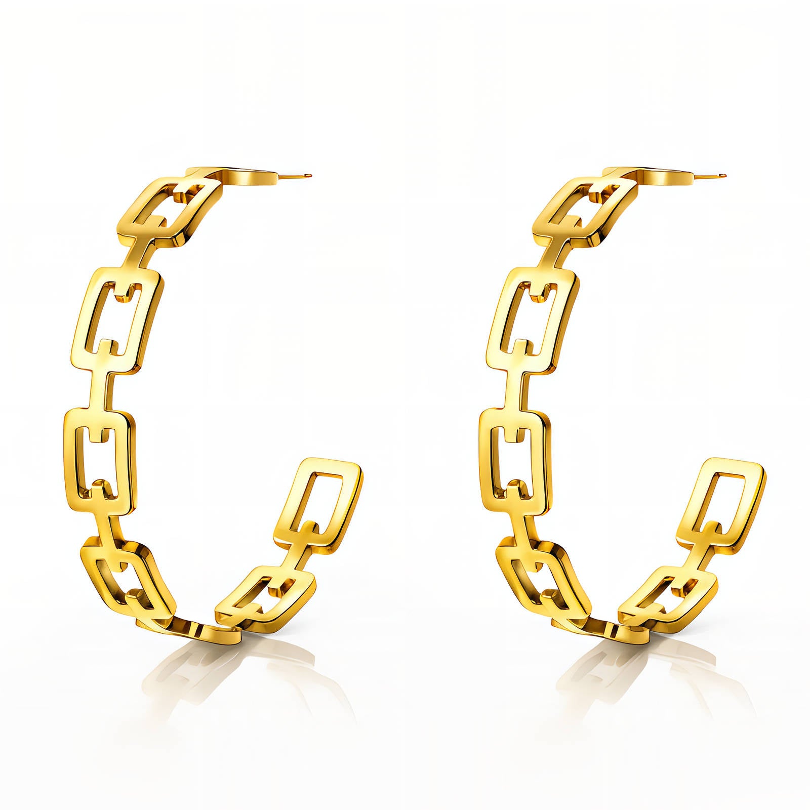 18K Gold Chain Link Half Hoop Earrings
